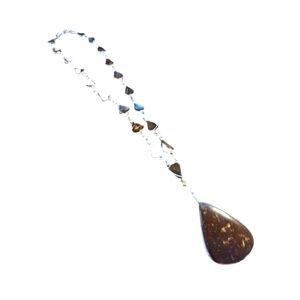 Black Minerals Market Handmade SilverTone Link Chain Wood Aesthetic Stones 12"